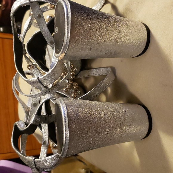 Kenneth Cole Silver Embellished Tie Up Platforms - Picture 3 of 7